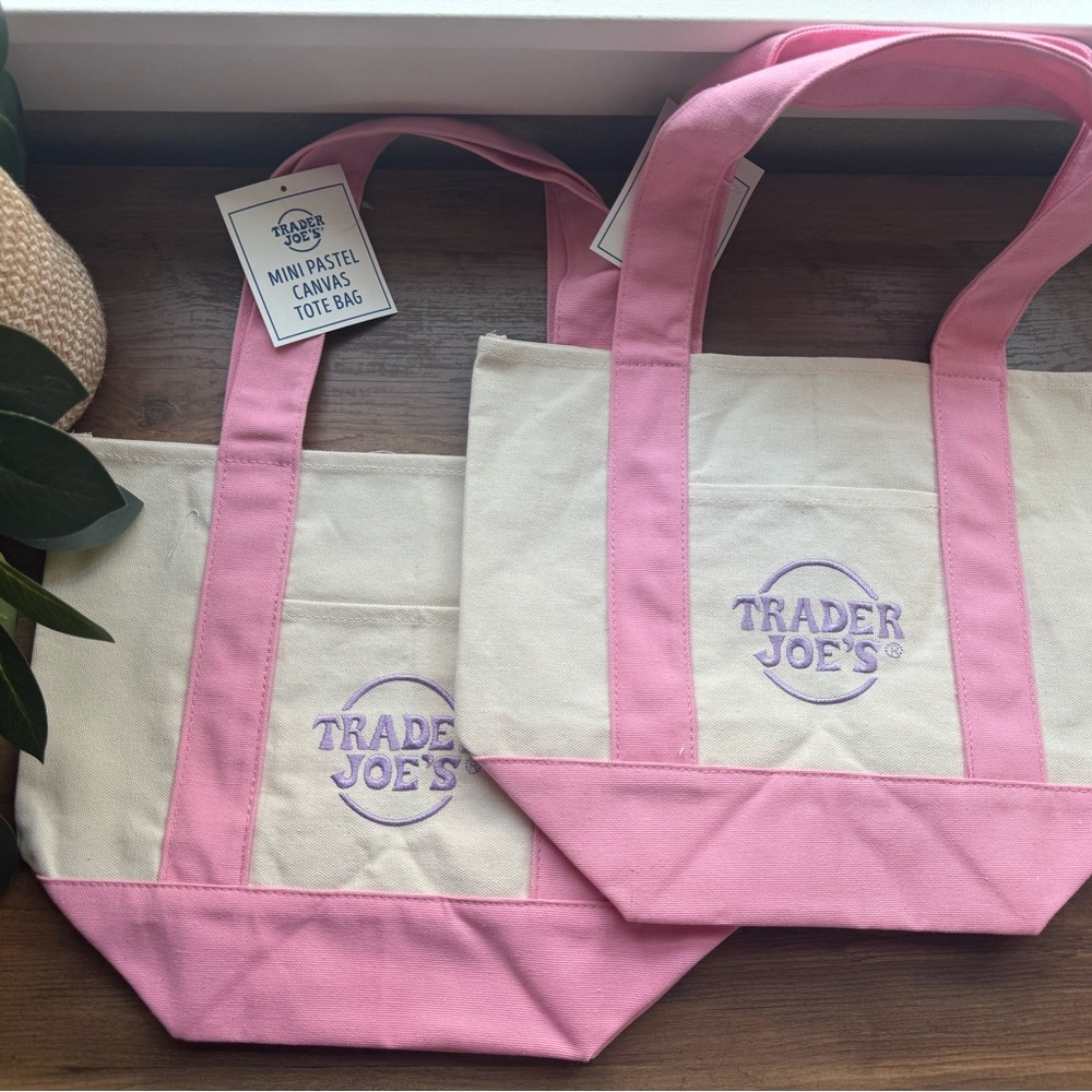 Two Trader Joe's Pink Mini Tote Bags